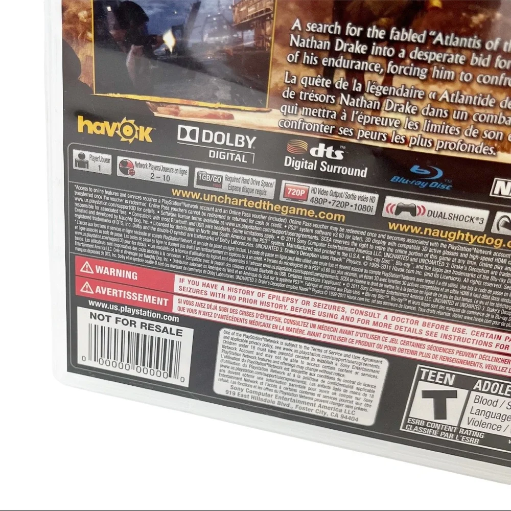Uncharted 3 Drakes Deception Game of the Year Not for Resale Video Game PS3